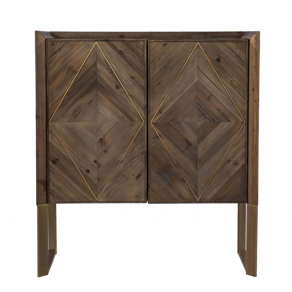 HomeRoots Mod Natural & Gold Reclaimed Wood Accent Cabinet - Stylish Storage for Every Room & Decor Style 401686