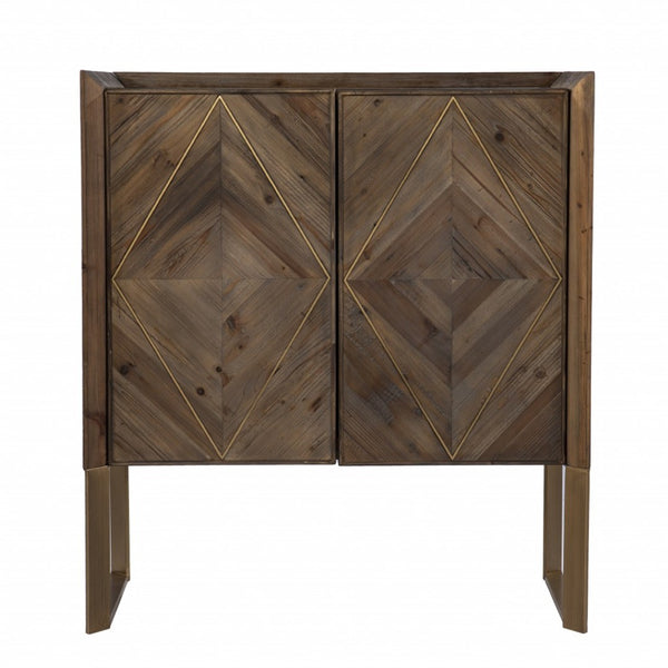 HomeRoots Mod Natural & Gold Reclaimed Wood Accent Cabinet - Stylish Storage for Every Room & Decor Style 401686