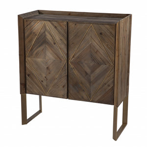 HomeRoots Mod Natural & Gold Reclaimed Wood Accent Cabinet - Stylish Storage for Every Room & Decor Style 401686
