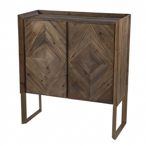 HomeRoots Mod Natural & Gold Reclaimed Wood Accent Cabinet - Stylish Storage for Every Room & Decor Style 401686