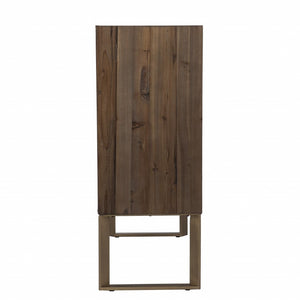 HomeRoots Mod Natural & Gold Reclaimed Wood Accent Cabinet - Stylish Storage for Every Room & Decor Style 401686
