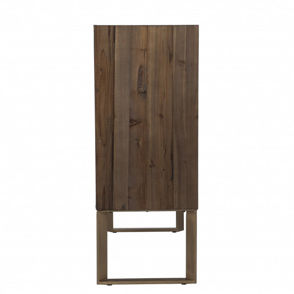HomeRoots Mod Natural & Gold Reclaimed Wood Accent Cabinet - Stylish Storage for Every Room & Decor Style 401686