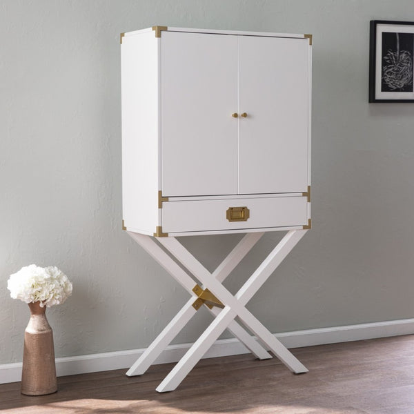 HomeRoots 30" White Corner Display Stand – Elegant Storage with Drawer & Glass Shelf for Modern Spaces 401687