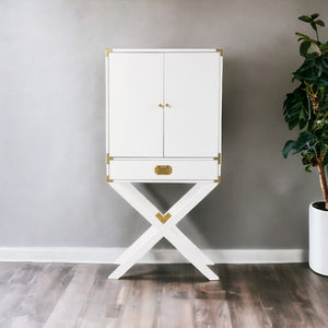 HomeRoots 30" White Corner Display Stand – Elegant Storage with Drawer & Glass Shelf for Modern Spaces 401687