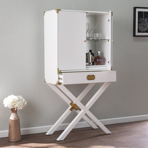 HomeRoots 30" White Corner Display Stand – Elegant Storage with Drawer & Glass Shelf for Modern Spaces 401687