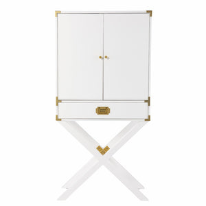 HomeRoots 30" White Corner Display Stand – Elegant Storage with Drawer & Glass Shelf for Modern Spaces 401687