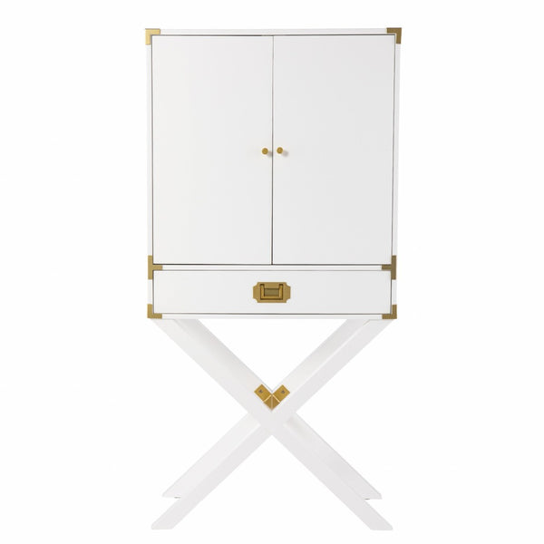HomeRoots 30" White Corner Display Stand – Elegant Storage with Drawer & Glass Shelf for Modern Spaces 401687