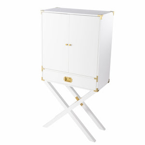 HomeRoots 30" White Corner Display Stand – Elegant Storage with Drawer & Glass Shelf for Modern Spaces 401687