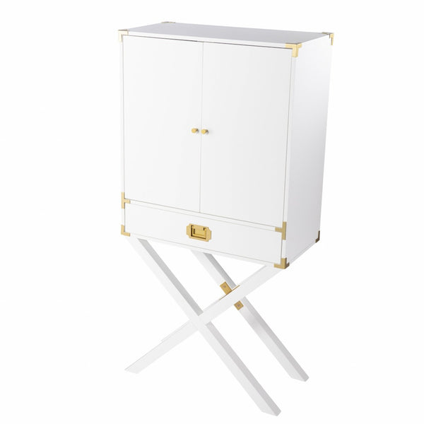 HomeRoots 30" White Corner Display Stand – Elegant Storage with Drawer & Glass Shelf for Modern Spaces 401687