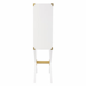HomeRoots 30" White Corner Display Stand – Elegant Storage with Drawer & Glass Shelf for Modern Spaces 401687