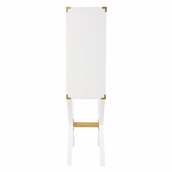 HomeRoots 30" White Corner Display Stand – Elegant Storage with Drawer & Glass Shelf for Modern Spaces 401687