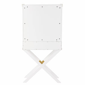 HomeRoots 30" White Corner Display Stand – Elegant Storage with Drawer & Glass Shelf for Modern Spaces 401687