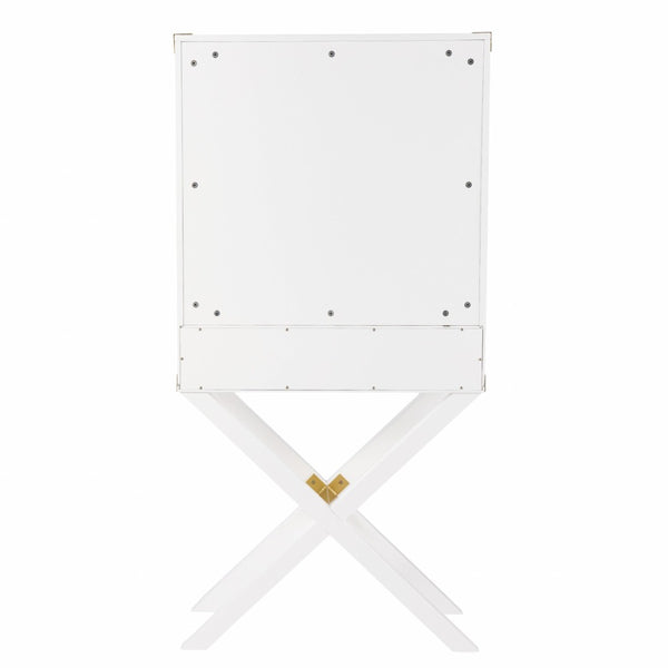 HomeRoots 30" White Corner Display Stand – Elegant Storage with Drawer & Glass Shelf for Modern Spaces 401687