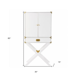 HomeRoots 30" White Corner Display Stand – Elegant Storage with Drawer & Glass Shelf for Modern Spaces 401687
