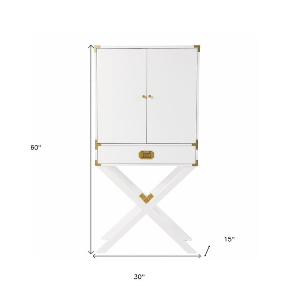 HomeRoots 30" White Corner Display Stand – Elegant Storage with Drawer & Glass Shelf for Modern Spaces 401687