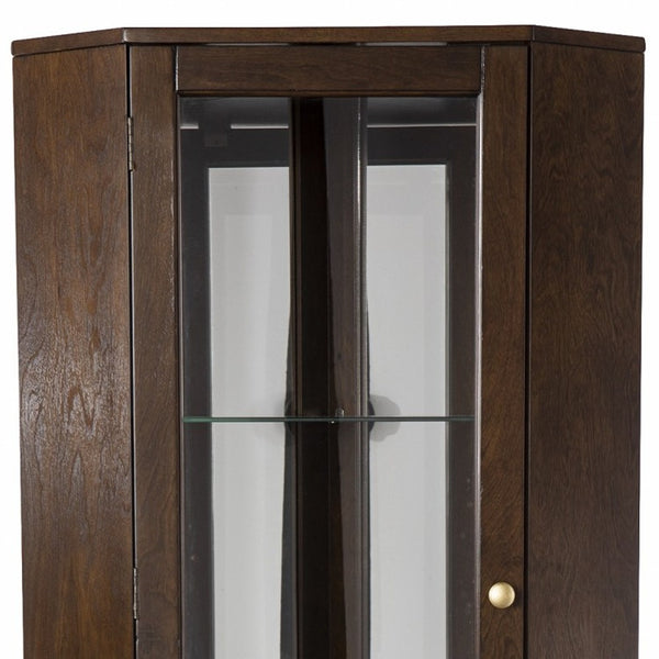 Homeroots Fancy Tall Lighted Corner Curio Cabinet  Poplar,Eng Wood,Birch Ven,Mirror,Temp Glass 401688