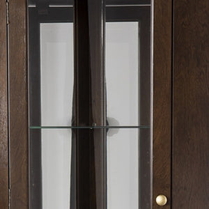 Homeroots Fancy Tall Lighted Corner Curio Cabinet  Poplar,Eng Wood,Birch Ven,Mirror,Temp Glass 401688