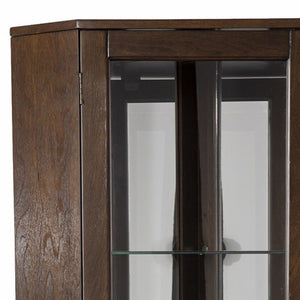 Homeroots Fancy Tall Lighted Corner Curio Cabinet  Poplar,Eng Wood,Birch Ven,Mirror,Temp Glass 401688