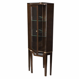 Homeroots Fancy Tall Lighted Corner Curio Cabinet  Poplar,Eng Wood,Birch Ven,Mirror,Temp Glass 401688