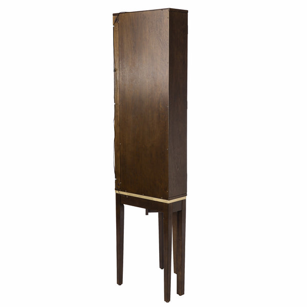 Homeroots Fancy Tall Lighted Corner Curio Cabinet  Poplar,Eng Wood,Birch Ven,Mirror,Temp Glass 401688