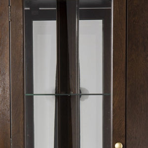 Homeroots Fancy Tall Lighted Corner Curio Cabinet  Poplar,Eng Wood,Birch Ven,Mirror,Temp Glass 401688