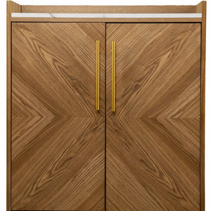 Homeroots Retro Gold Natural And Faux Marble Wine Cabinet  Eng Wood,Oak ,Birch ,Pine,Paper Veneer,Iron 401689