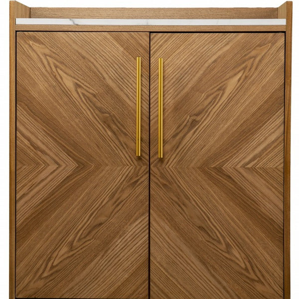 Homeroots Retro Gold Natural And Faux Marble Wine Cabinet  Eng Wood,Oak ,Birch ,Pine,Paper Veneer,Iron 401689