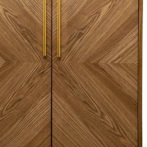 Homeroots Retro Gold Natural And Faux Marble Wine Cabinet  Eng Wood,Oak ,Birch ,Pine,Paper Veneer,Iron 401689