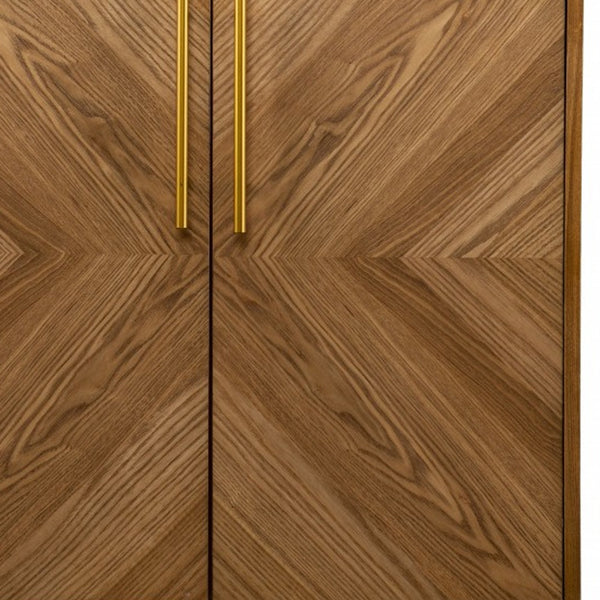 Homeroots Retro Gold Natural And Faux Marble Wine Cabinet  Eng Wood,Oak ,Birch ,Pine,Paper Veneer,Iron 401689