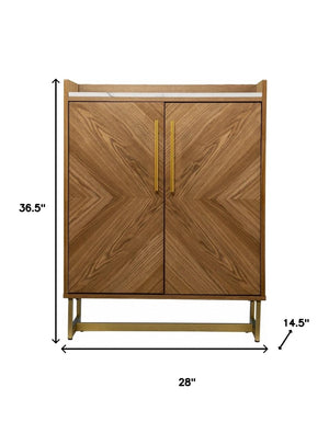 HomeRoots Retro Gold Natural Marble Wine Cabinet - Stylish Midcentury Design with Storage for Wine & Glassware 401689