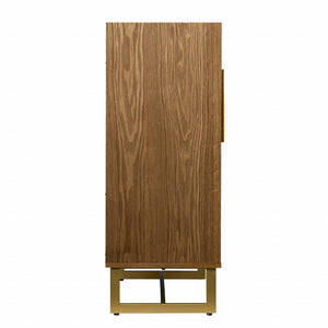 Homeroots Retro Gold Natural And Faux Marble Wine Cabinet  Eng Wood,Oak ,Birch ,Pine,Paper Veneer,Iron 401689