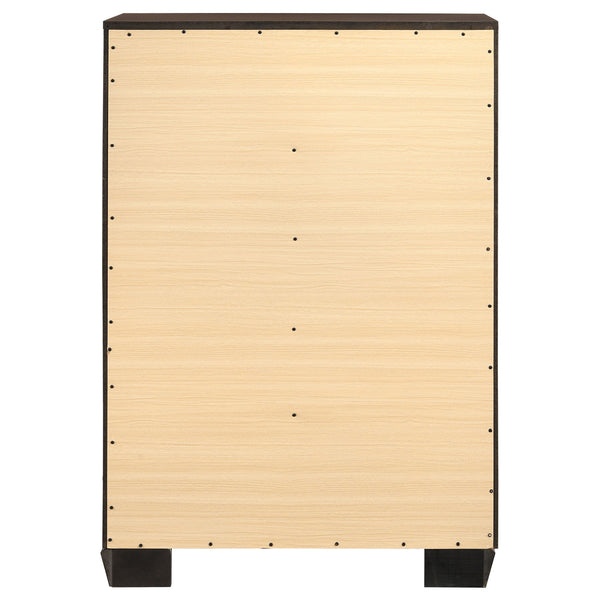 English Elm Hadfield Dark Cocoa 5-Drawer Chest with Tapered Legs, Spacious MDF Storage, Modern Dark Brown Finish B062P331055