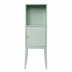 HomeRoots Pale Green Crosshatch Storage Cabinet - Stylish Tall Organizer with Gold Pull for Small Spaces 401690