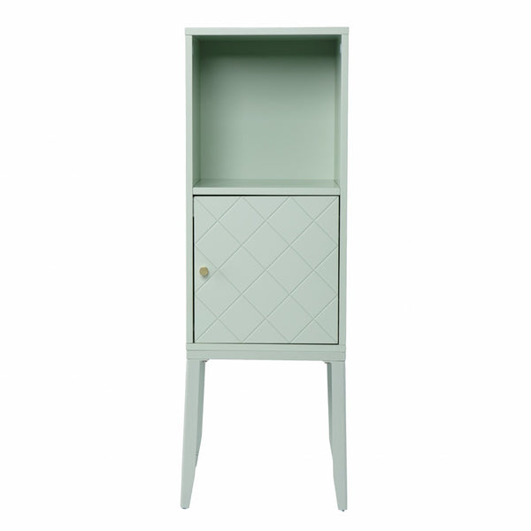 HomeRoots Pale Green Crosshatch Storage Cabinet - Stylish Tall Organizer with Gold Pull for Small Spaces 401690