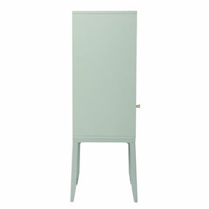 HomeRoots Pale Green Crosshatch Storage Cabinet - Stylish Tall Organizer with Gold Pull for Small Spaces 401690