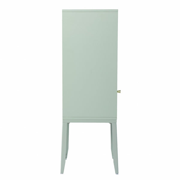 HomeRoots Pale Green Crosshatch Storage Cabinet - Stylish Tall Organizer with Gold Pull for Small Spaces 401690