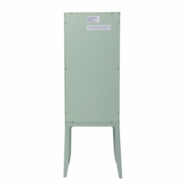 HomeRoots Pale Green Crosshatch Storage Cabinet - Stylish Tall Organizer with Gold Pull for Small Spaces 401690