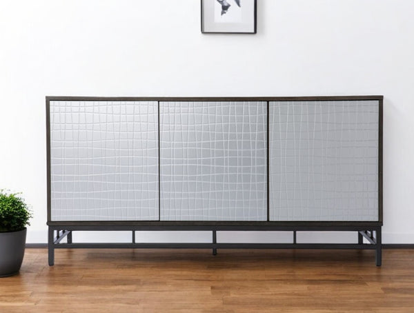 HomeRoots Contemporary Three-Door Accent Cabinet with Basketweave Doors - Stylish Storage for Any Room 401694