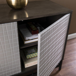 Homeroots Contemporary Grid Lines Three Door Accent Cabinet  Eng Wood,Birch Veneer,Iron 401694