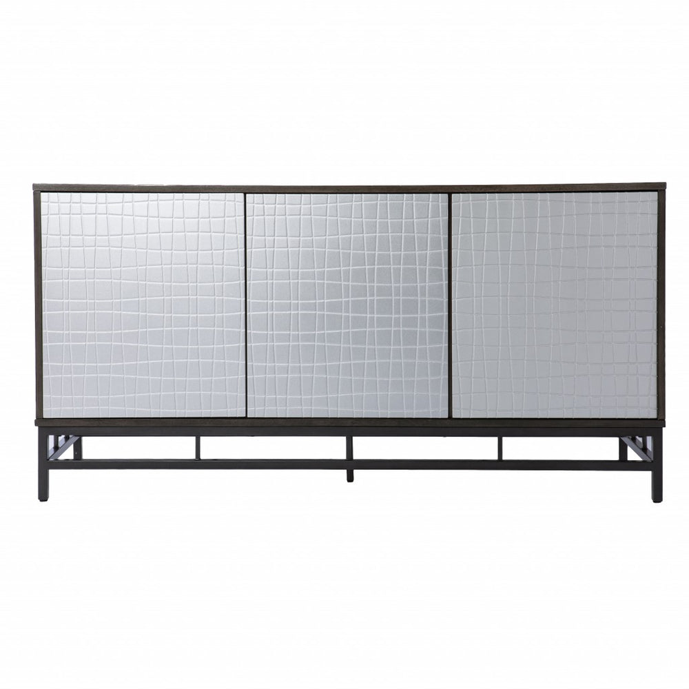 Homeroots Contemporary Grid Lines Three Door Accent Cabinet  Eng Wood,Birch Veneer,Iron 401694