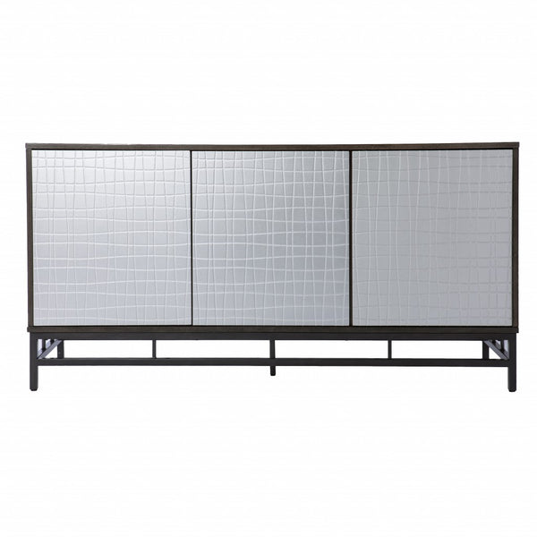 Homeroots Contemporary Grid Lines Three Door Accent Cabinet  Eng Wood,Birch Veneer,Iron 401694
