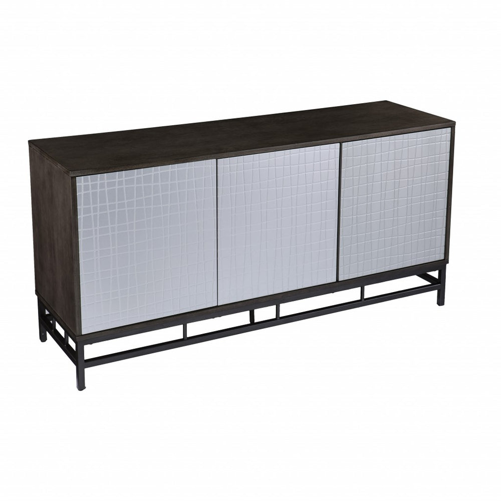 Homeroots Contemporary Grid Lines Three Door Accent Cabinet  Eng Wood,Birch Veneer,Iron 401694