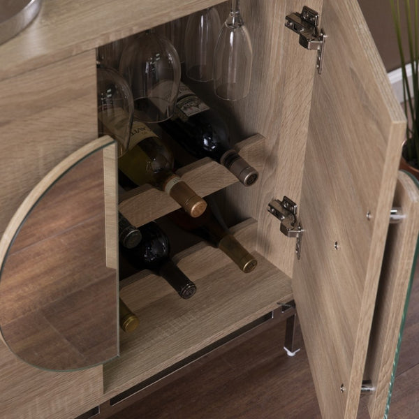 HomeRoots 32" Glamorous Mirrored Bar Cabinet with Chrome Accents - Stylish Storage for Wine & Glassware 401695