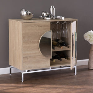 HomeRoots 32" Glamorous Mirrored Bar Cabinet with Chrome Accents - Stylish Storage for Wine & Glassware 401695