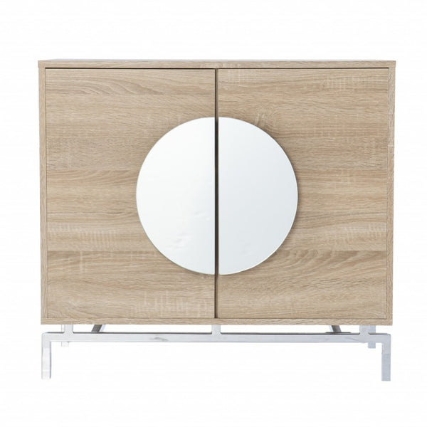 HomeRoots 32" Glamorous Mirrored Bar Cabinet with Chrome Accents - Stylish Storage for Wine & Glassware 401695