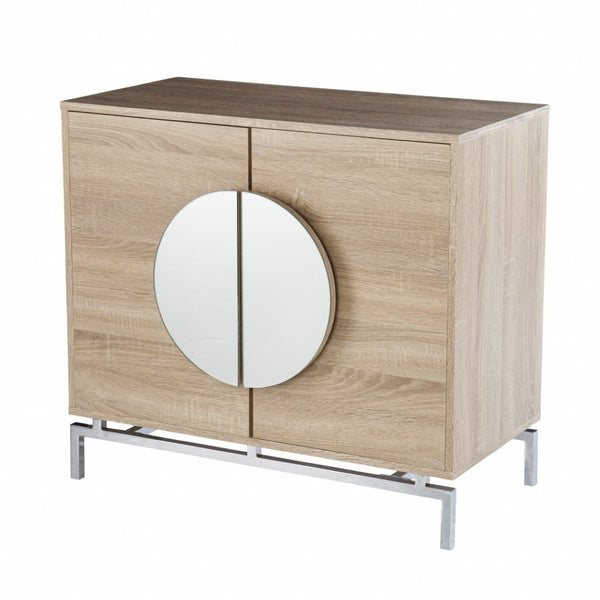 HomeRoots 32" Glamorous Mirrored Bar Cabinet with Chrome Accents - Stylish Storage for Wine & Glassware 401695