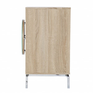 HomeRoots 32" Glamorous Mirrored Bar Cabinet with Chrome Accents - Stylish Storage for Wine & Glassware 401695