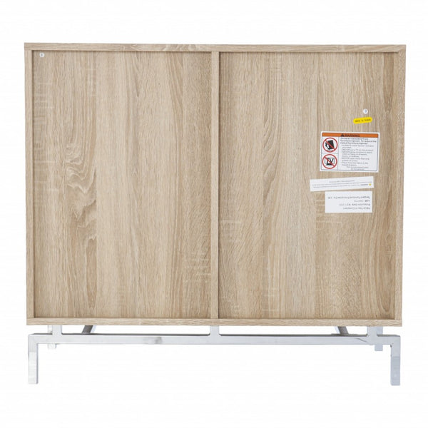 HomeRoots 32" Glamorous Mirrored Bar Cabinet with Chrome Accents - Stylish Storage for Wine & Glassware 401695