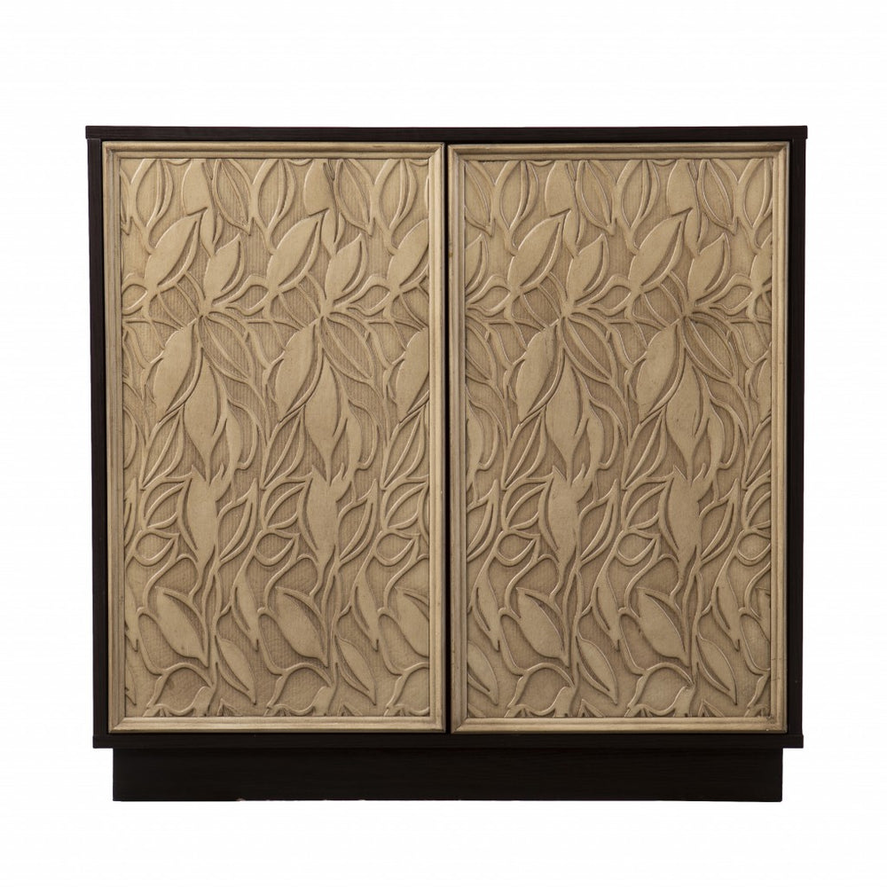 Homeroots Brown And Cream Sculptural Leaf Accent Storage Cabinet  Eng Wood,Paper 401696