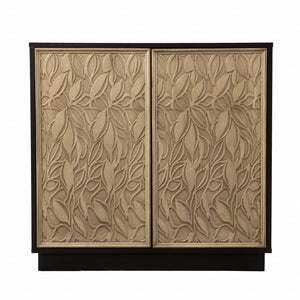 Homeroots Brown And Cream Sculptural Leaf Accent Storage Cabinet  Eng Wood,Paper 401696